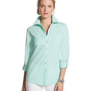 Chico’s Cotton No Iron Bri Effortless NWT Yellow Long Sleeve button Up Small S